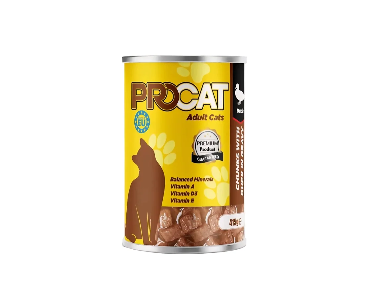 02E0C1B8-F2BA-4A08-B413-20D6A6FE2982 Pro Cat Wet Food For Adult in Chunks in Gravy with Duck 415G - Image 1