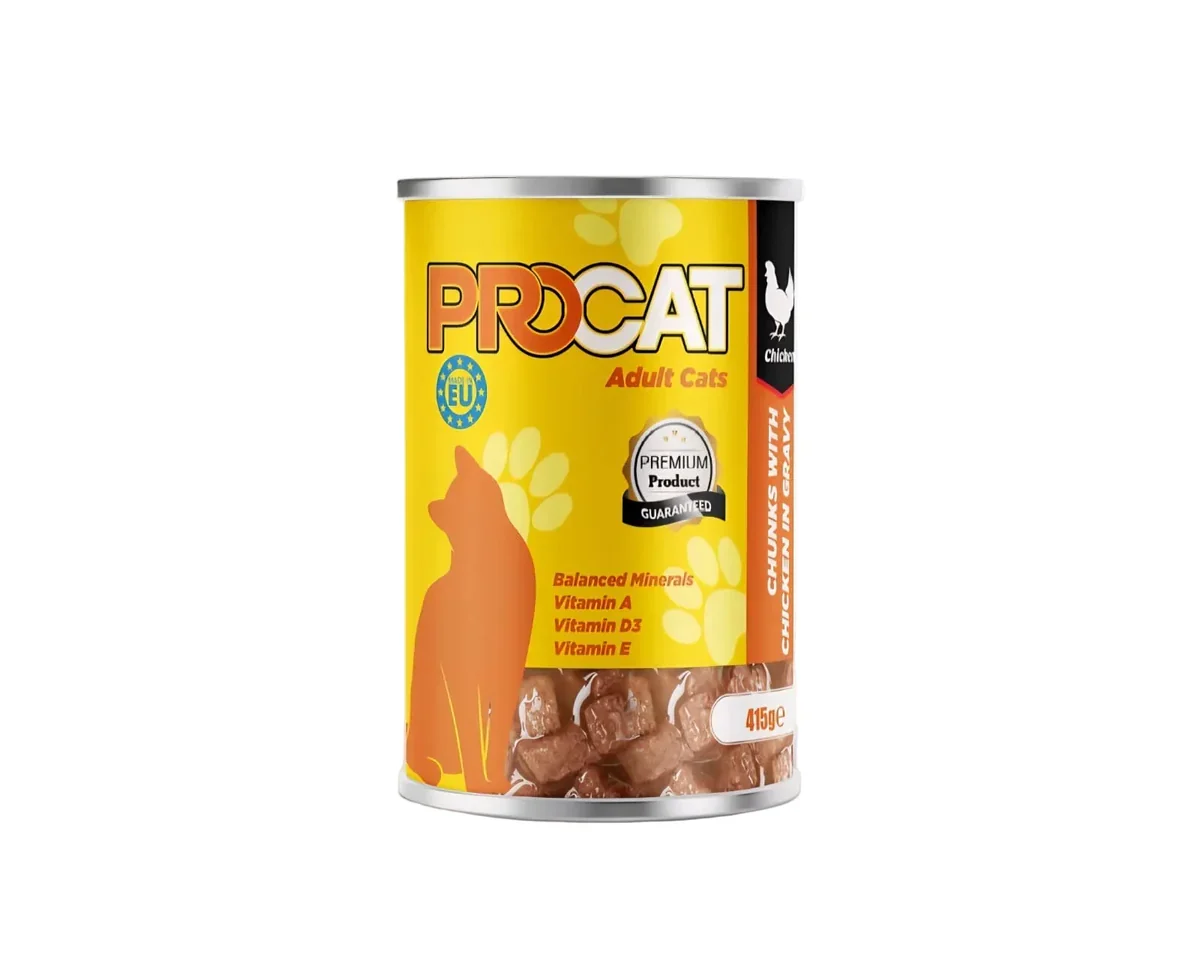 AEC6828C-7B58-4AB9-BF7C-F3CAEC82CFF2 Pro Cat Wet Food For Adult in Chunks in Gravy with Chicken 415G - Image 1