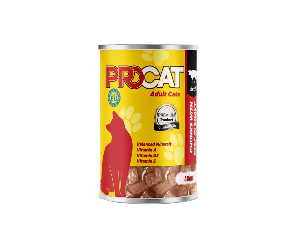 BB97533C-5685-4CC6-BBAE-D450AD06C5DF Pro Cat Wet Food For Adult in Chunks in Gravy with Beef 415G - Image 1
