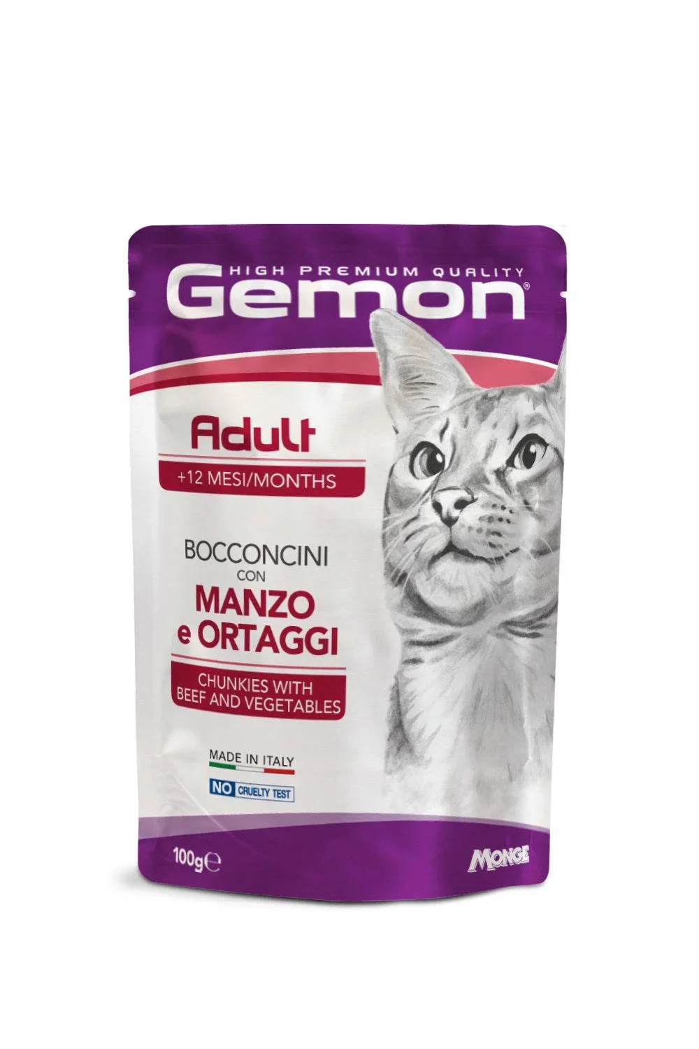 IMG-1919 GEMON High Premium Chunks Beef&Vegetables Cat Wet Food Pouch 100g - Image 1